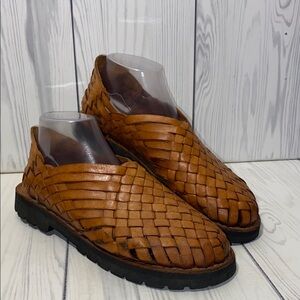 Woven Leather Sandals - Tan